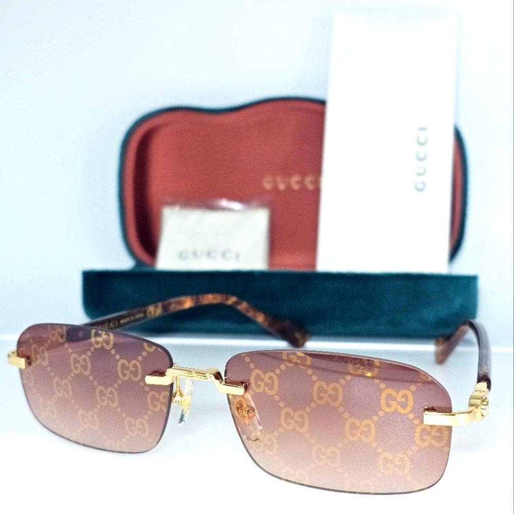 GUCCI UNISEX GG1221S 004 GUCCI RIMLESS GG LOGO ON LENS SUNGLASSES - Picture 2 of 13